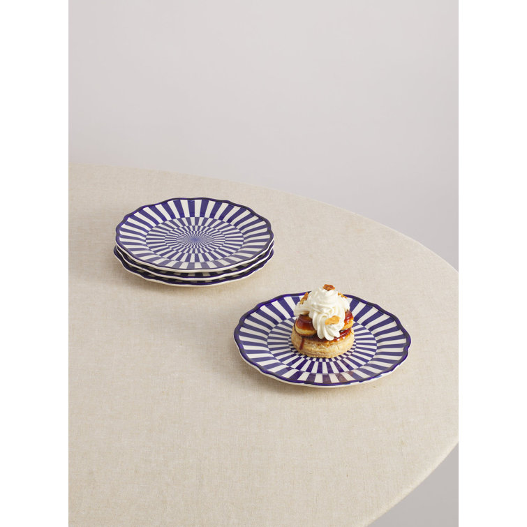 Riviera Blue and White Hand-Painted Ceramic Dessert Plates - Set of 4