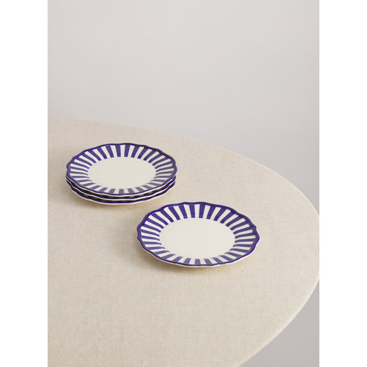 Riviera Blue and White Hand-Painted Ceramic Salad Plates Set