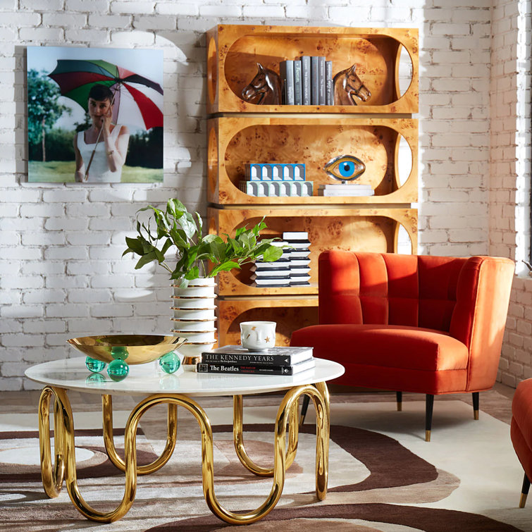 Draper Orange Velvet Barrel Chair with Metal Legs