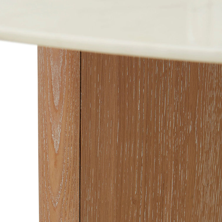 Round White Marble and Oak Dining Table for Six
