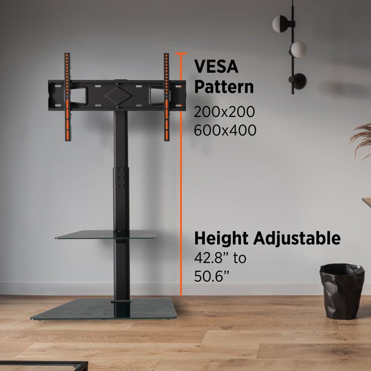 Black Steel 30.5" Swivel TV Floor Stand with Shelf