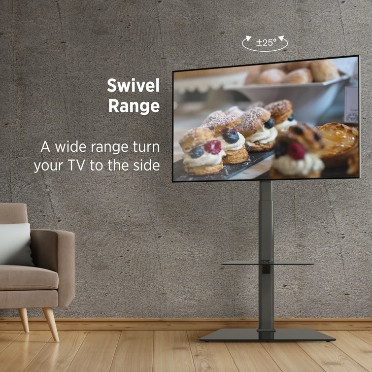 Black Steel 30.5" Swivel TV Floor Stand with Shelf