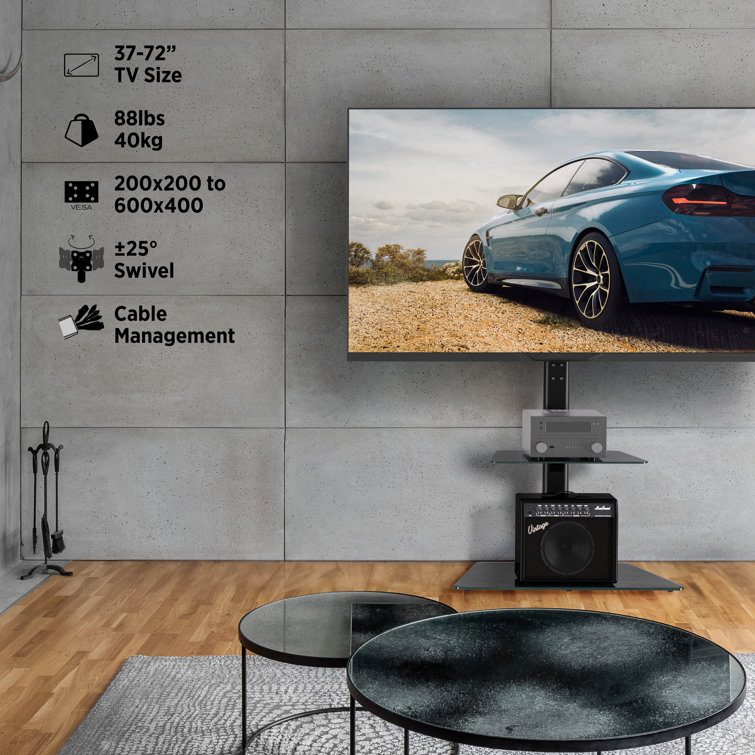 Black Steel 30.5" Swivel TV Floor Stand with Shelf