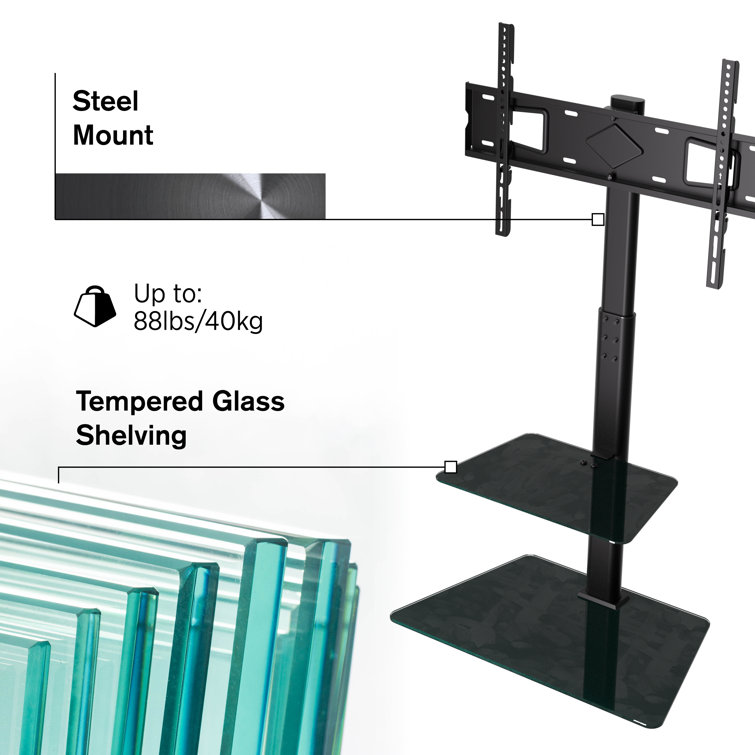 Black Steel 30.5" Swivel TV Floor Stand with Shelf