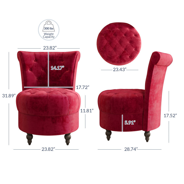 Crimson Velvet Low Back Accent Chair with Tufted Buttons