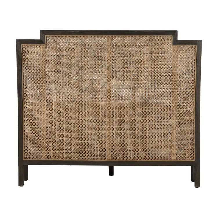 Camille Queen Mahogany and Rattan Bed with Headboard