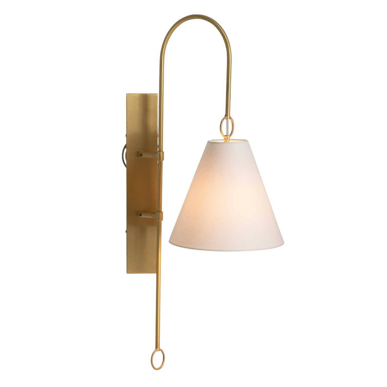 Brass and White Linen Direct Wired Wall Sconce