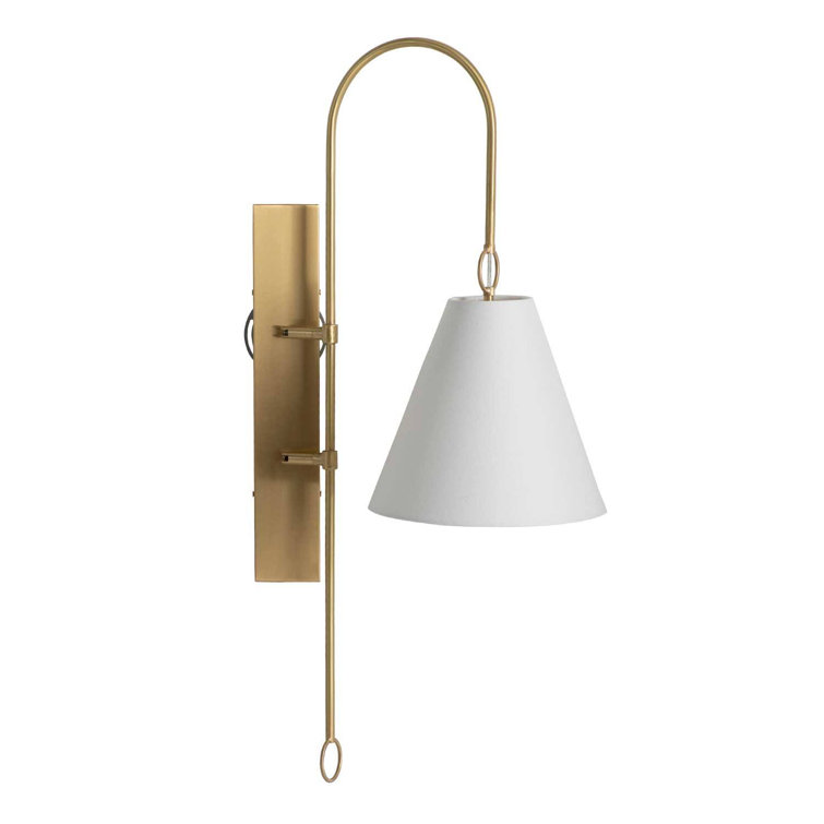 Brass and White Linen Direct Wired Wall Sconce