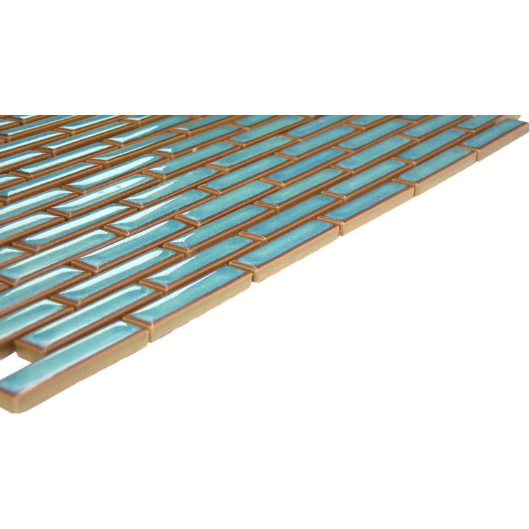 Regala 12" x 12" Blue Porcelain Herringbone Mosaic Tile
