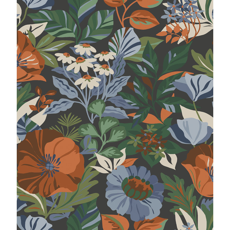 Charcoal Floral Peel and Stick Wallpaper Roll