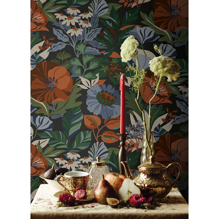 Charcoal Floral Peel and Stick Wallpaper Roll