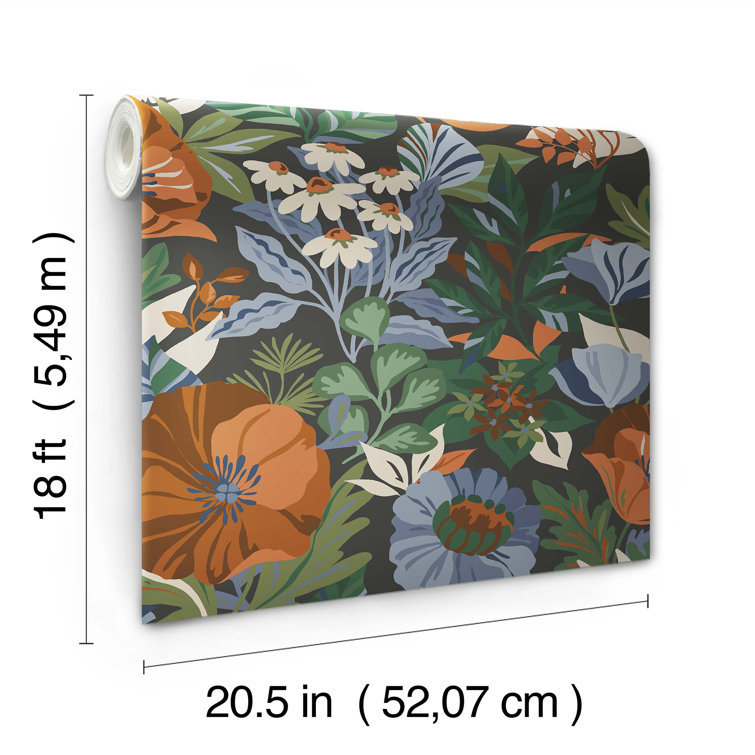Charcoal Floral Peel and Stick Wallpaper Roll