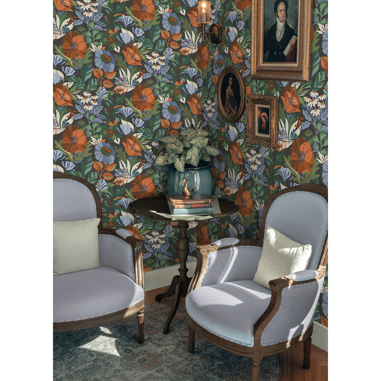 Charcoal Floral Peel and Stick Wallpaper Roll