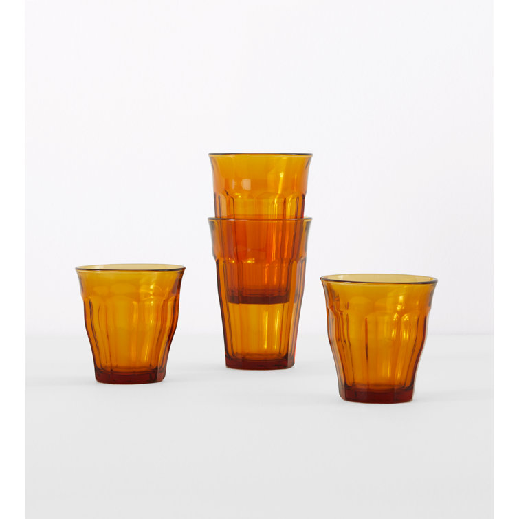 Amber Ribbed Tempered Glass Tumbler Set, 8.38 oz, Set of 6