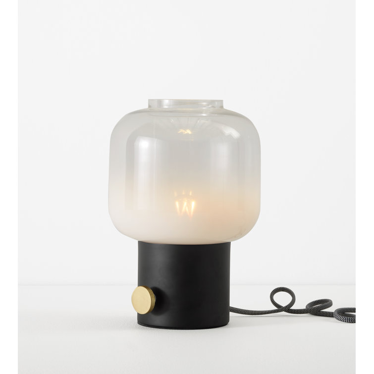 12'' Black and White Glass Table Lamp with Brass Knob