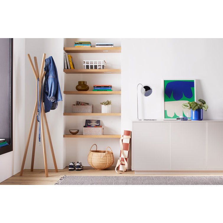 Glynis Mid-Century Modern 4-Hook Plywood Coat Rack in Oak Veneer