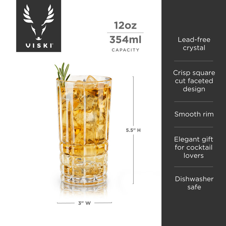 Viski Highland Square Cut Crystal Highball Glasses Set of 4