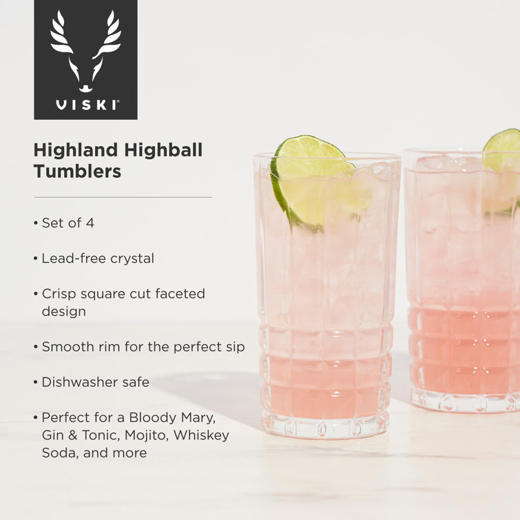 Viski Highland Square Cut Crystal Highball Glasses Set of 4