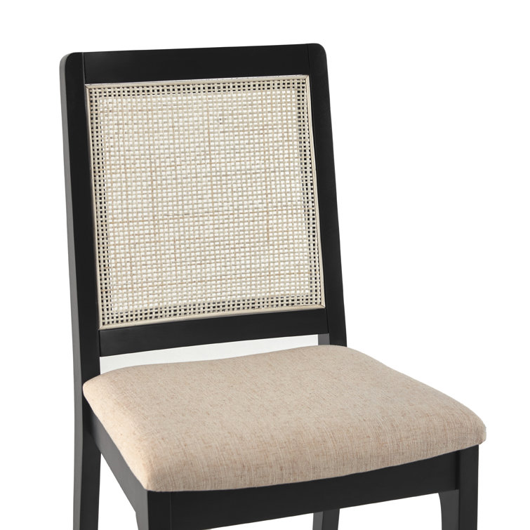 Black Solid Wood Dining Chair with Rattan Inset Back, Set of 2