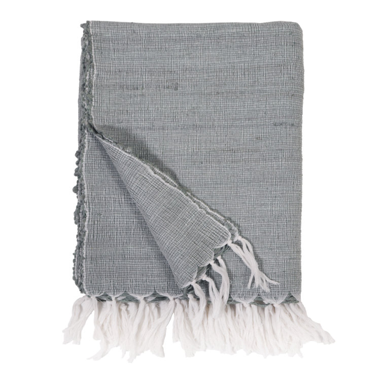 Shore Blue Hand-Loomed Throw Blanket with Tassels