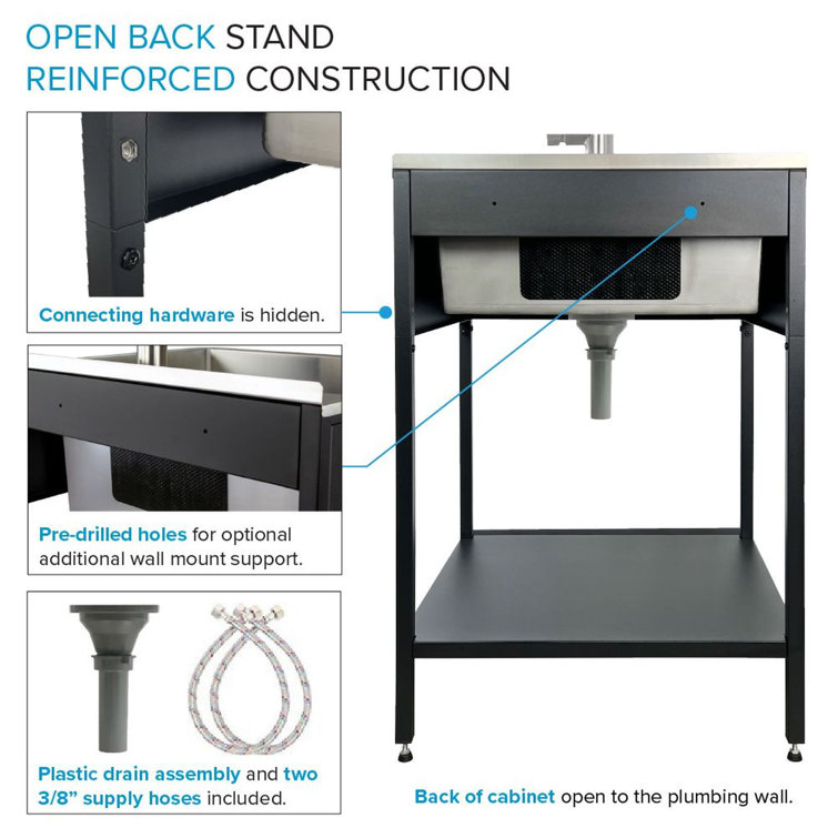 24'' Matte Black Stainless Steel Freestanding Laundry Sink with Faucet
