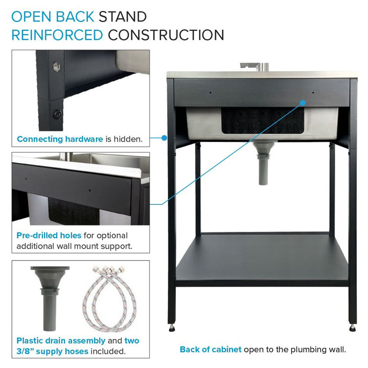 28'' Matte Black Stainless Steel Free Standing Laundry Sink with Faucet