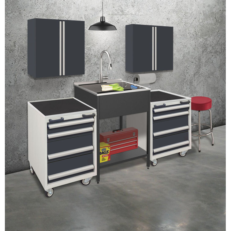 24'' Matte Black Stainless Steel Freestanding Laundry Sink with Washstand