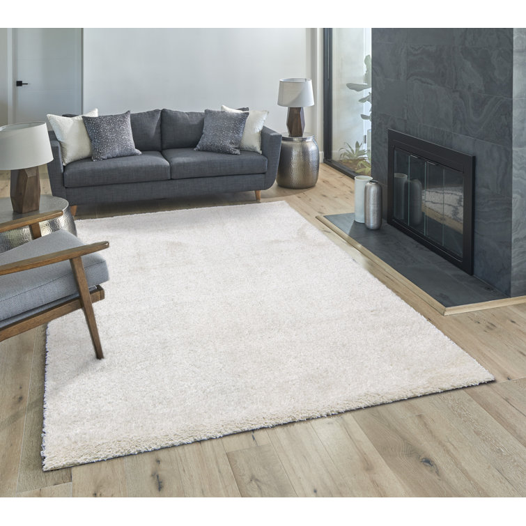 Ivory Rectangular 8' x 10' Tufted Synthetic Shag Area Rug