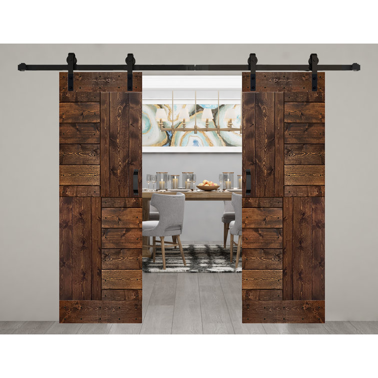 Dark Walnut Solid Wood Double Sliding Barn Door with Matte Finish