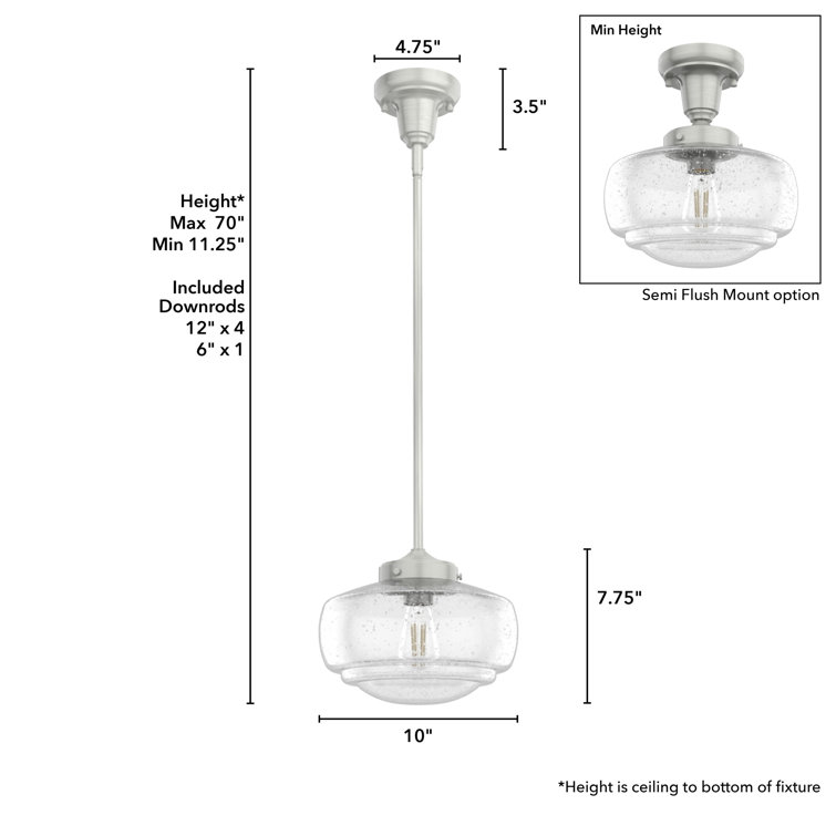 Transitional Brushed Nickel LED Pendant with Glass Shade