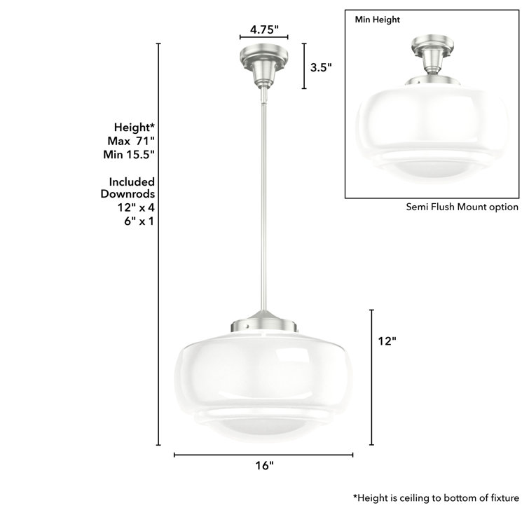 Transitional Brushed Nickel LED Pendant with Glass Shade