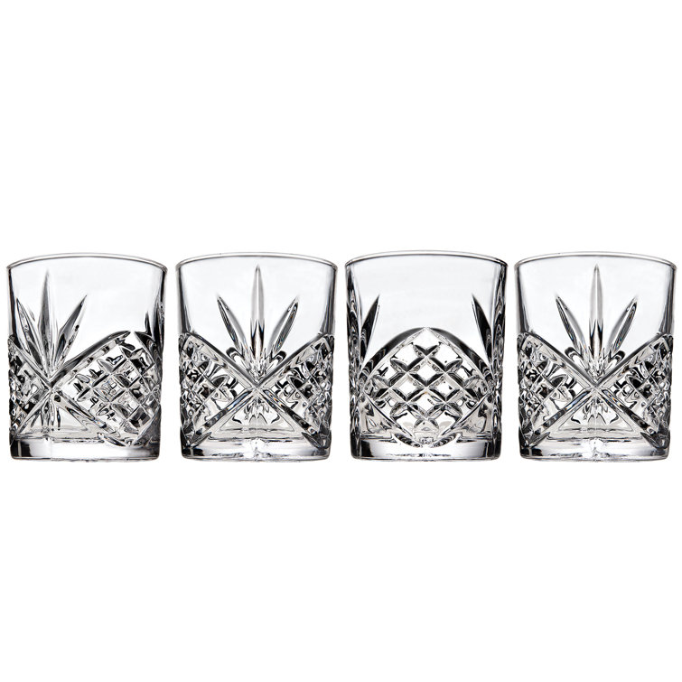Clear Crystal Lowball Glass Set with Sham Embellishment