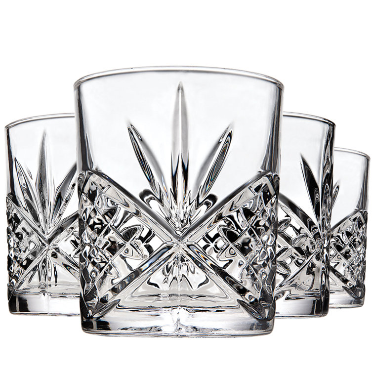 Clear Crystal Lowball Glass Set with Sham Embellishment