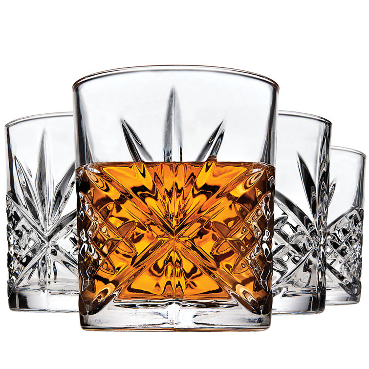 Clear Crystal Lowball Glass Set with Sham Embellishment
