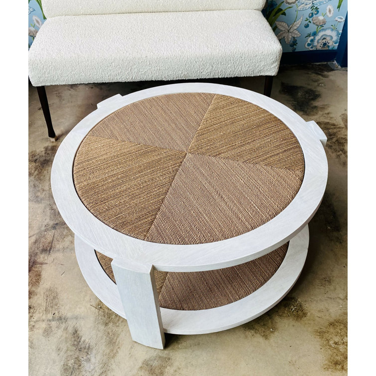 White and Light Brown Rattan Two-Tier Coffee Table