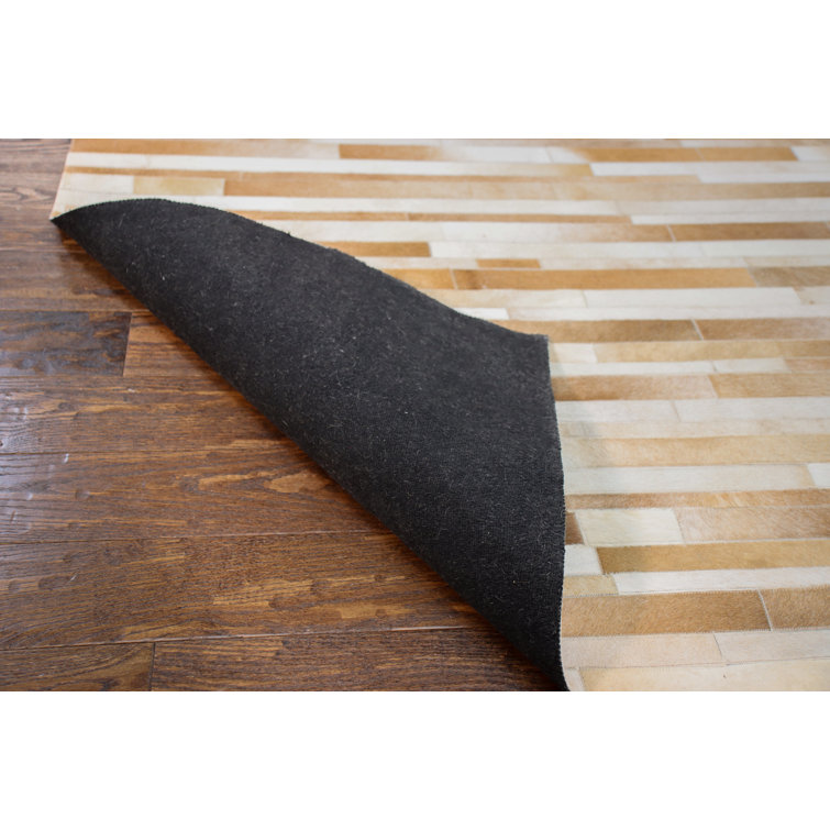 Handmade Geometric Cowhide and Wool Rectangular Rug