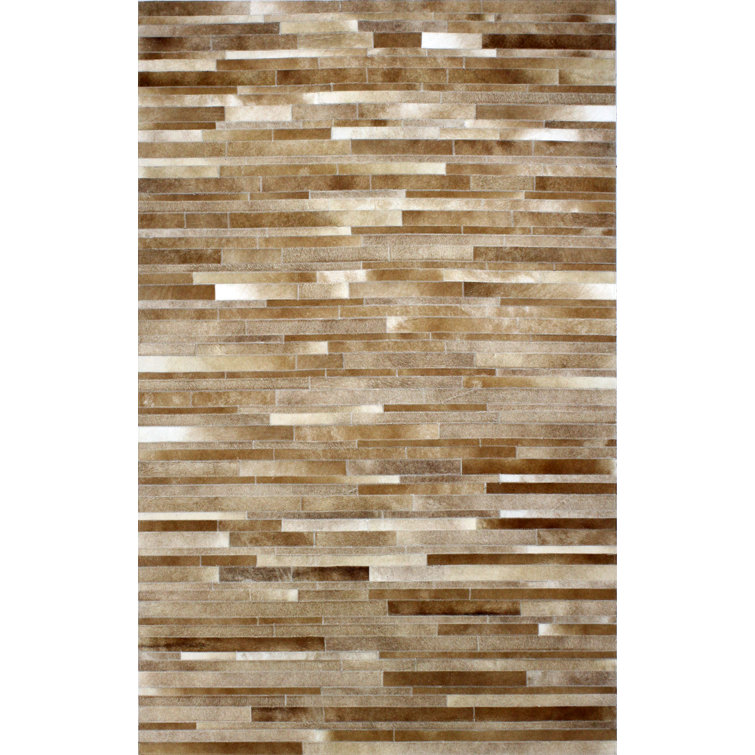 Handmade Geometric Cowhide and Wool Rectangular Rug