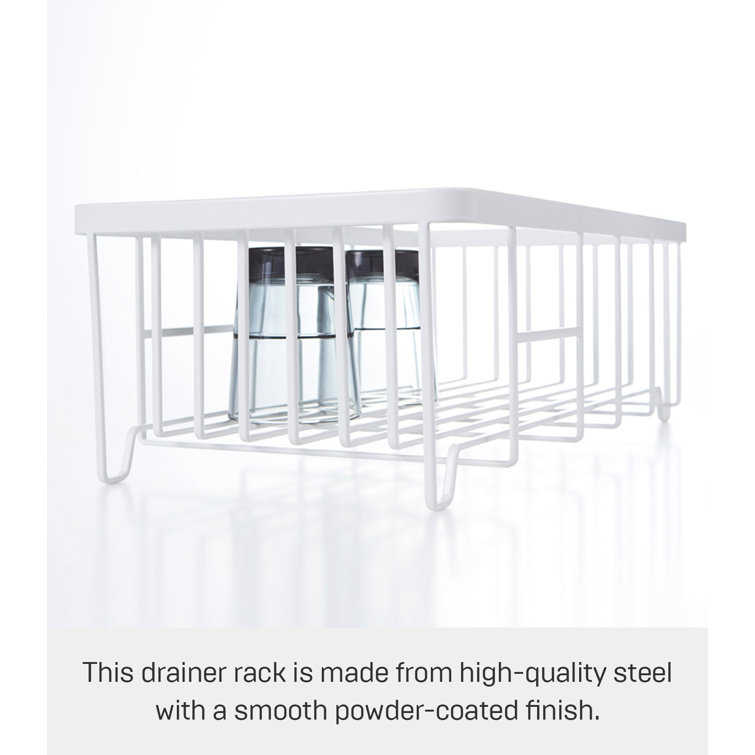 Sleek 16.5'' White Steel Dish Drainer Rack with Utensil Cup