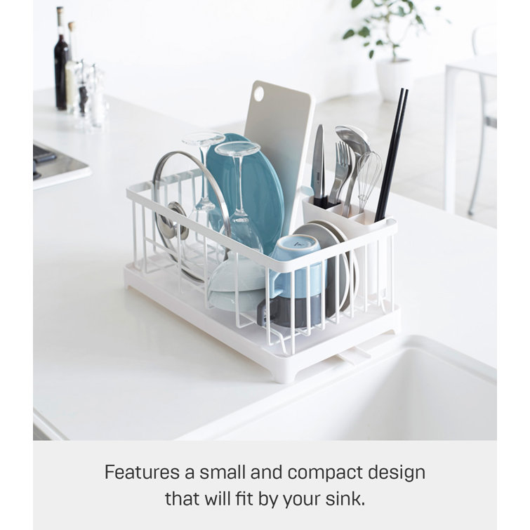 Sleek 16.5'' White Steel Dish Drainer Rack with Utensil Cup