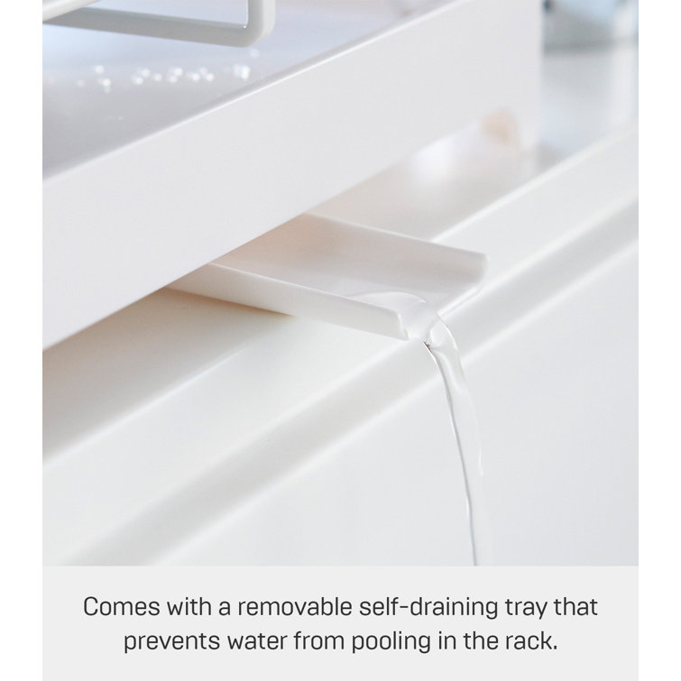 Sleek 16.5'' White Steel Dish Drainer Rack with Utensil Cup