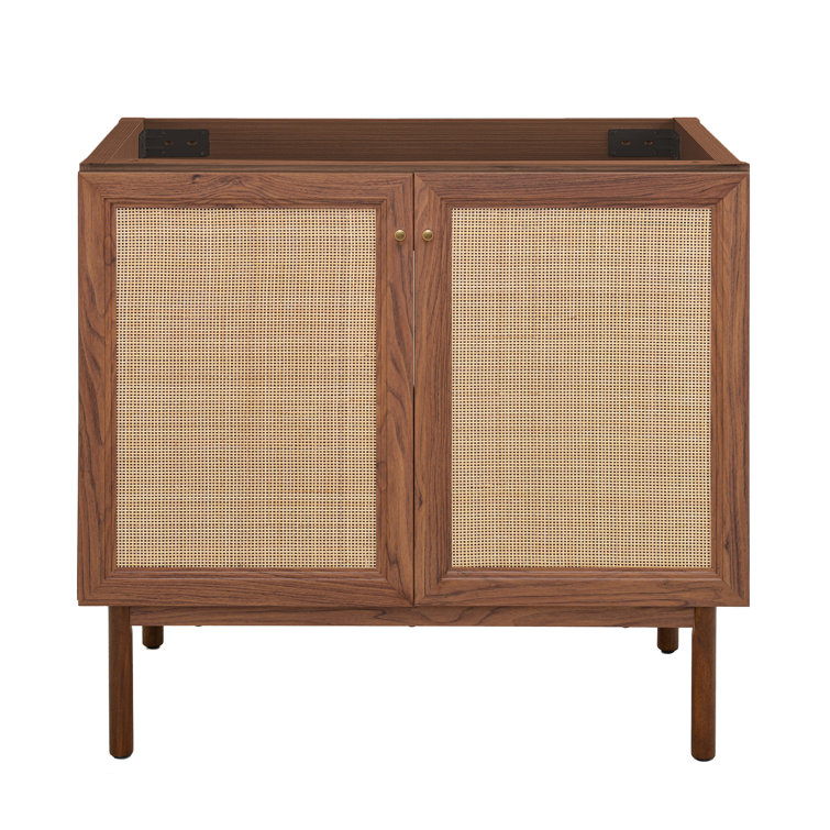Classe 36" Dark Walnut and Rattan Bathroom Vanity Cabinet
