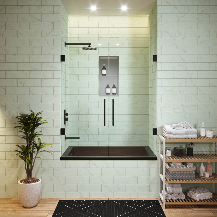 Matte Black Acrylic Drop-In Bathtub with Reversible Drain