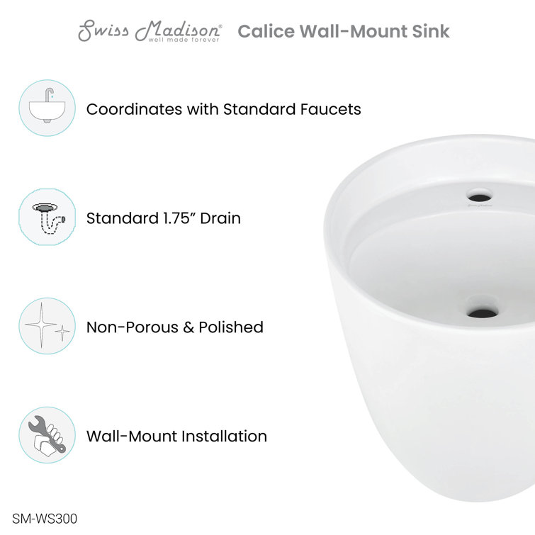 Calice 18" White Ceramic Wall-Mount Bathroom Sink