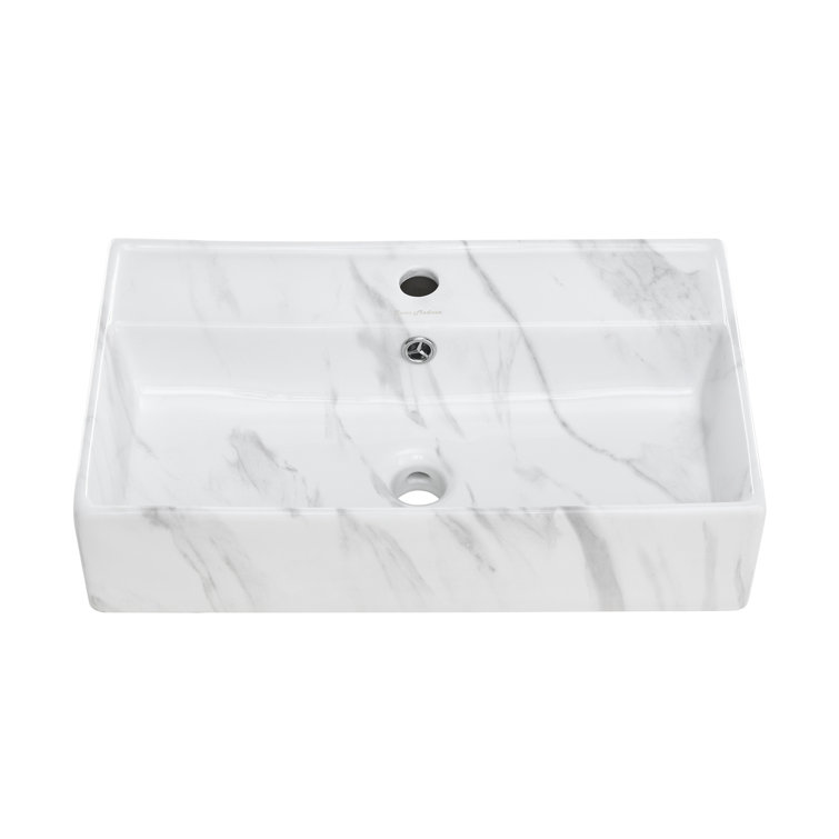 Claire 22" White Marble Ceramic Wall-Mount Bathroom Sink