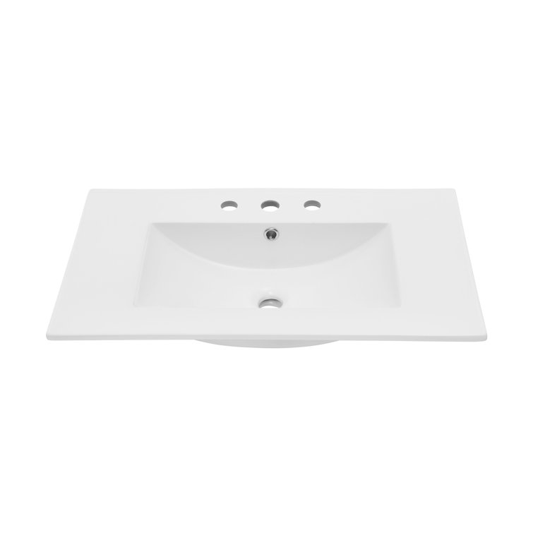 White Ceramic 30" Vanity Top Bathroom Sink with Three Holes