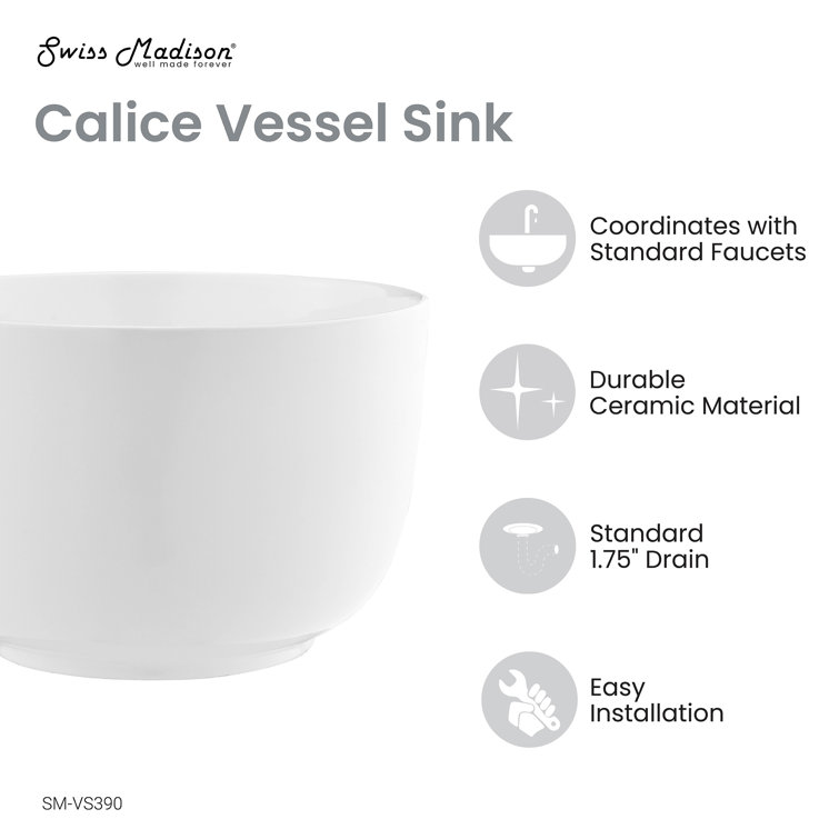 Calice 15'' White Ceramic Round Vessel Sink