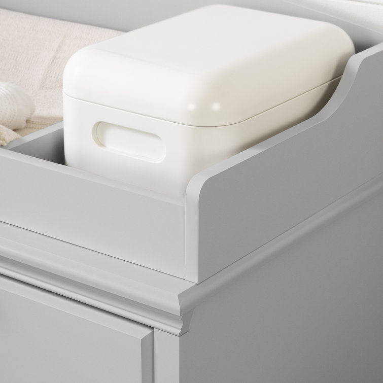 Soft Gray Changing Table Dresser with Drawers and Cabinet