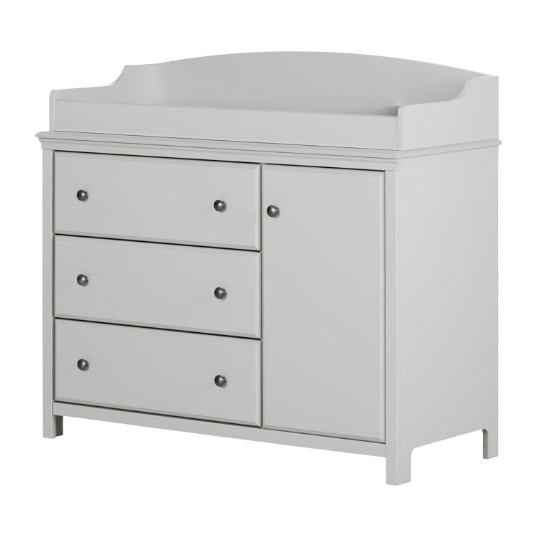 Soft Gray Changing Table Dresser with Drawers and Cabinet