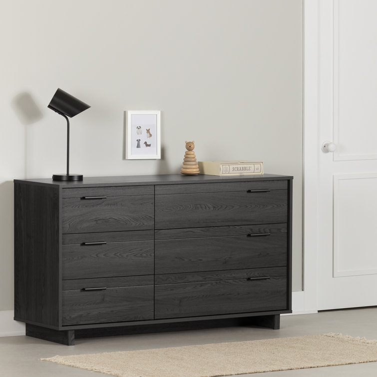 Gray Oak Double Dresser with 6 Drawers