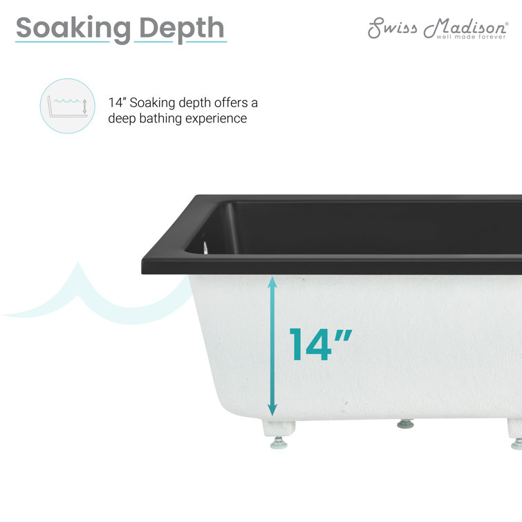 Matte Black Acrylic Drop-In Bathtub with Reversible Drain